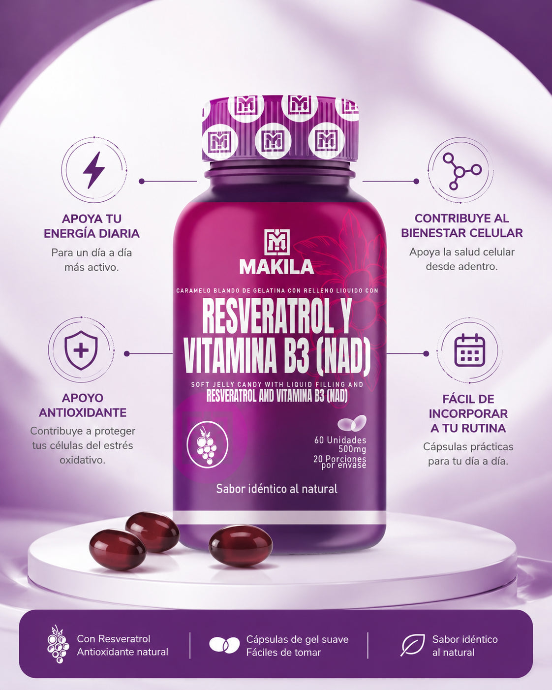 Resveratrol con Vitamina B3 (NAD) | Energía Celular