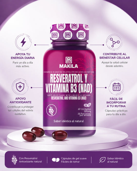 Resveratrol con Vitamina B3 (NAD) | Energía Celular