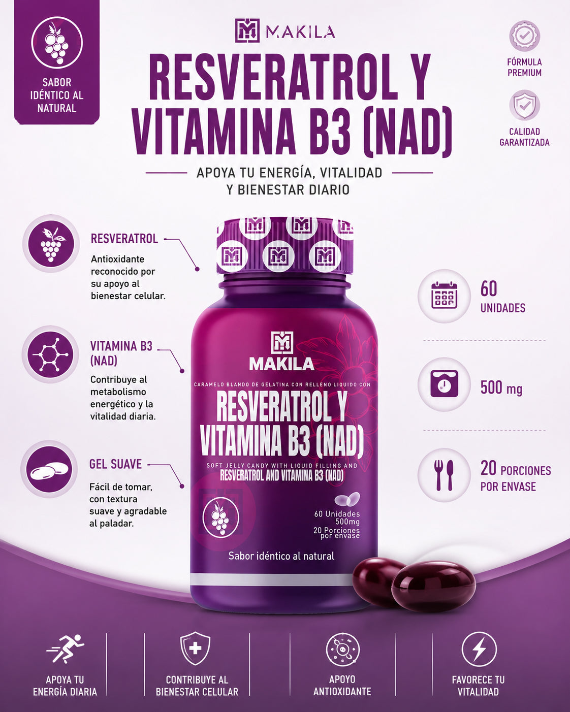 Resveratrol con Vitamina B3 (NAD) | Energía Celular