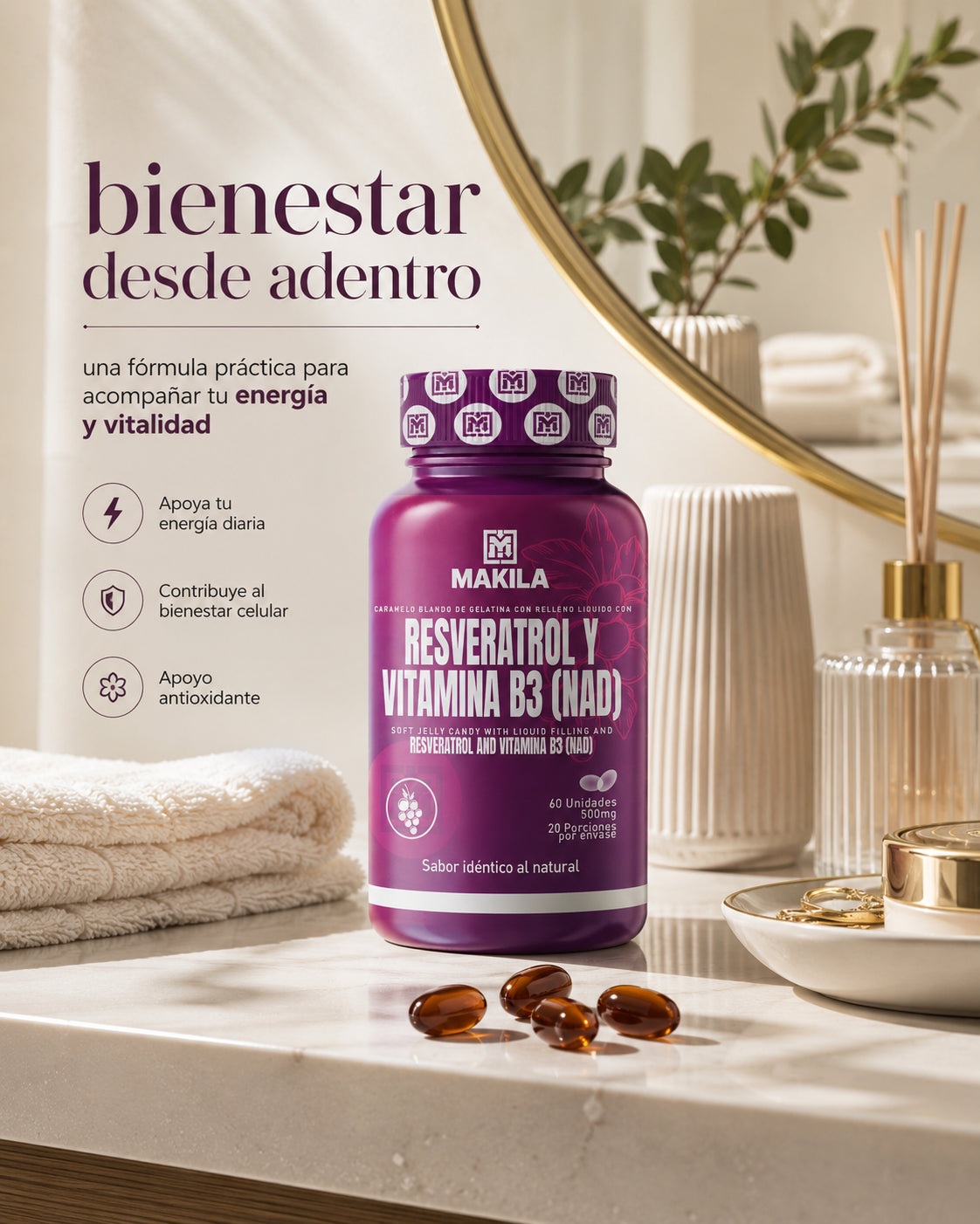 Resveratrol con Vitamina B3 (NAD) | Energía Celular
