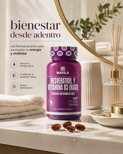 Resveratrol con Vitamina B3 (NAD) | Energía Celular