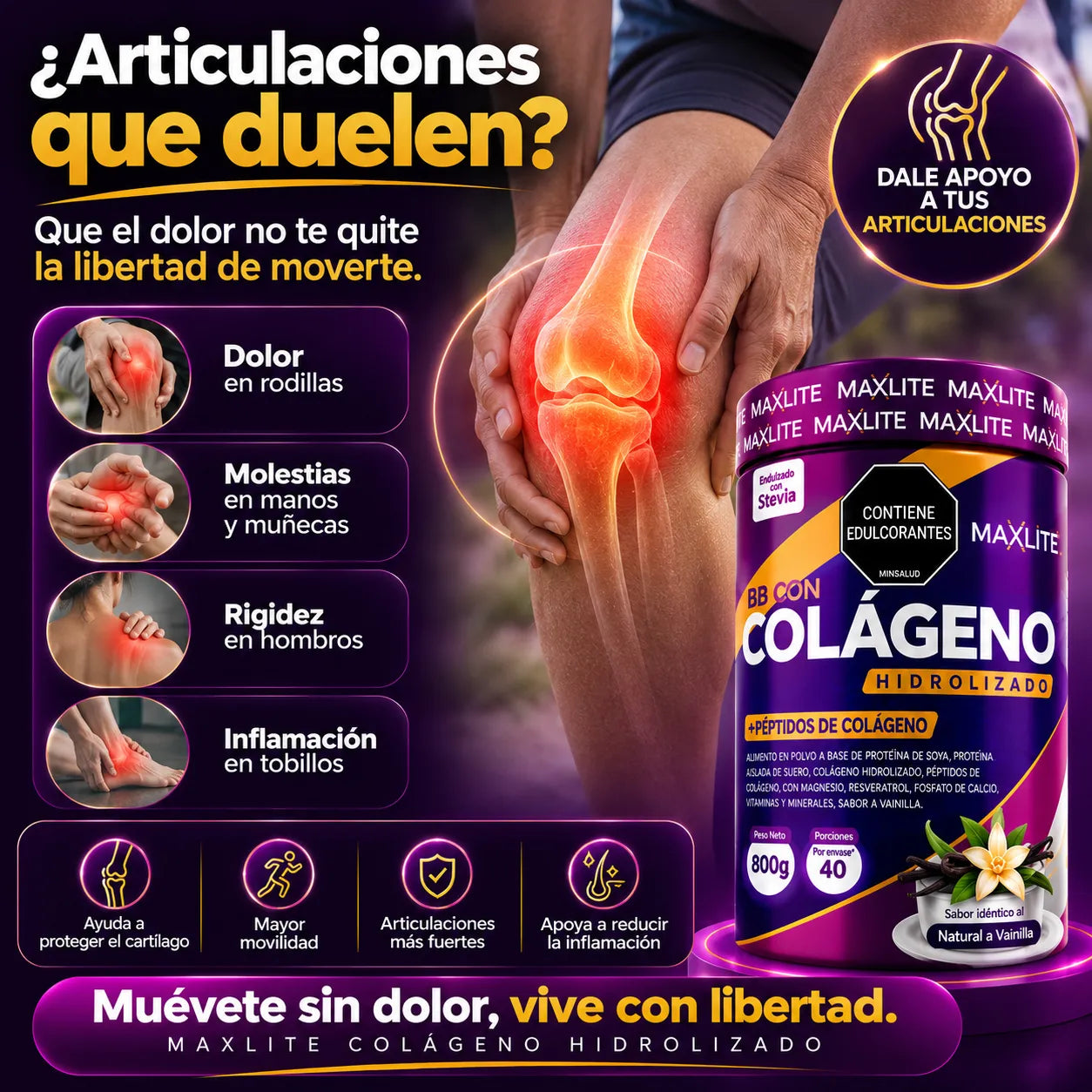 Colágeno Hidrolizado Maxlite 800g con Péptidos