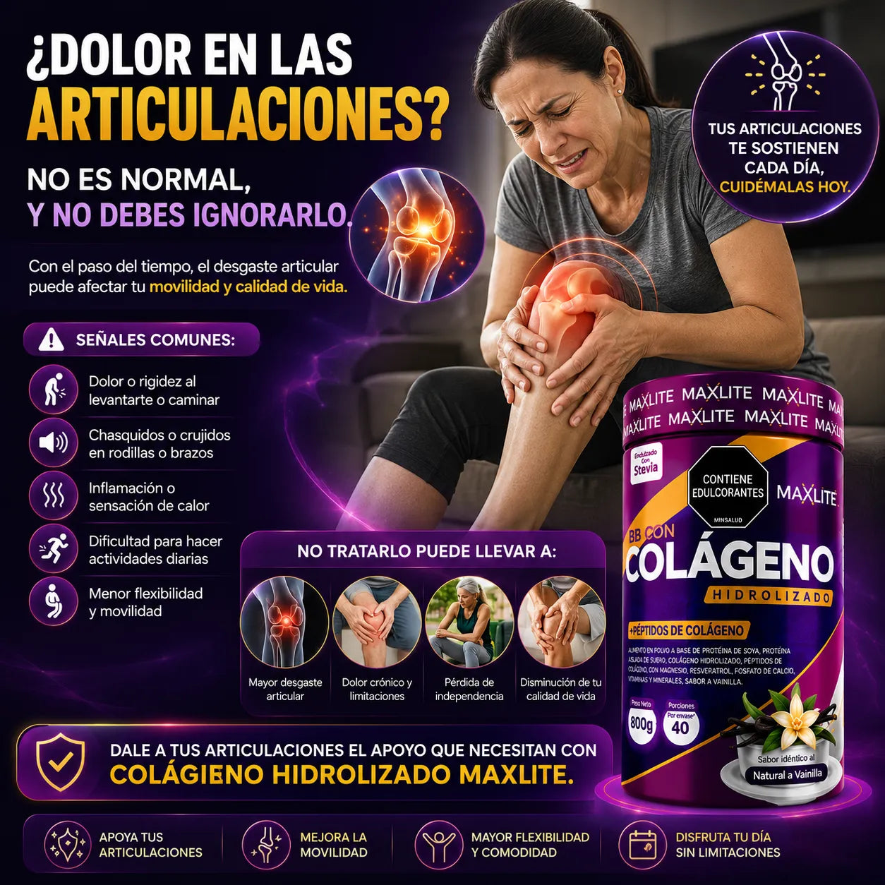 Colágeno Hidrolizado Maxlite 800g con Péptidos